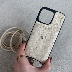 Bandolier Cream Leather Phone Case with Strap iPhone 15 pro max